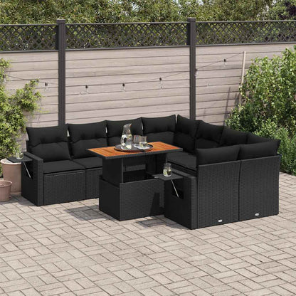 Set Divani da Giardino 9 pz con Cuscini Nero in Polyrattan | homemem39