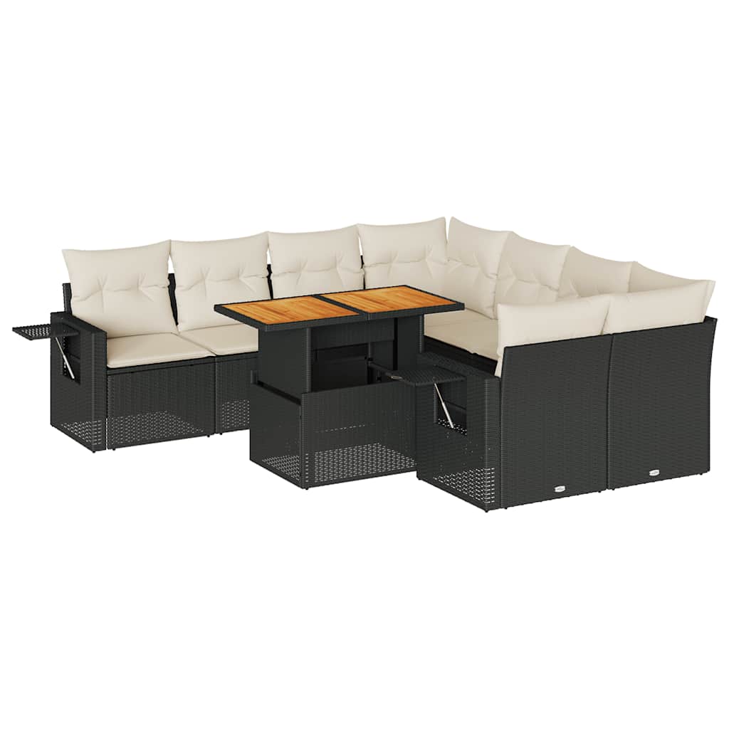Set Divani da Giardino 9 pz con Cuscini Nero in Polyrattan | homemem39
