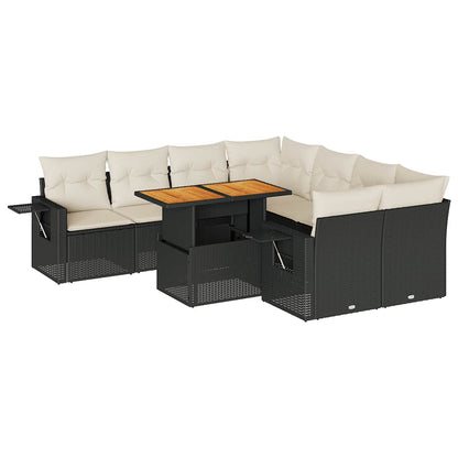 Set Divani da Giardino 9 pz con Cuscini Nero in Polyrattan | homemem39