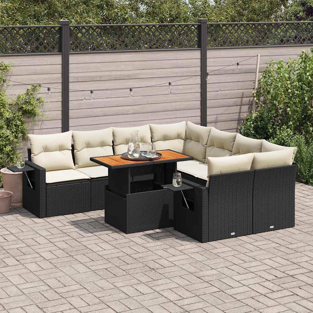 Set Divani da Giardino 9 pz con Cuscini Nero in Polyrattan | homemem39
