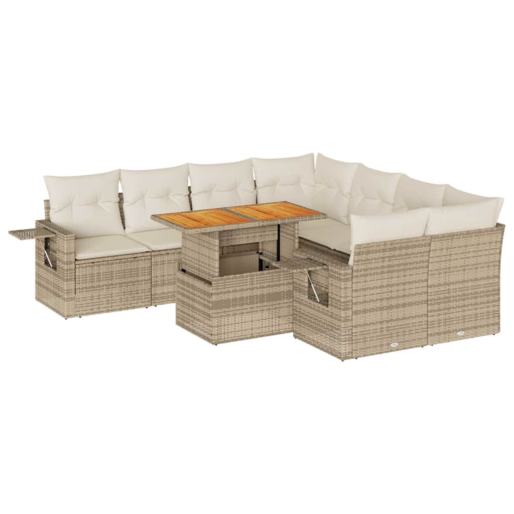 Set Divano da Giardino 9 pz con Cuscini Beige in Polyrattan | homemem39