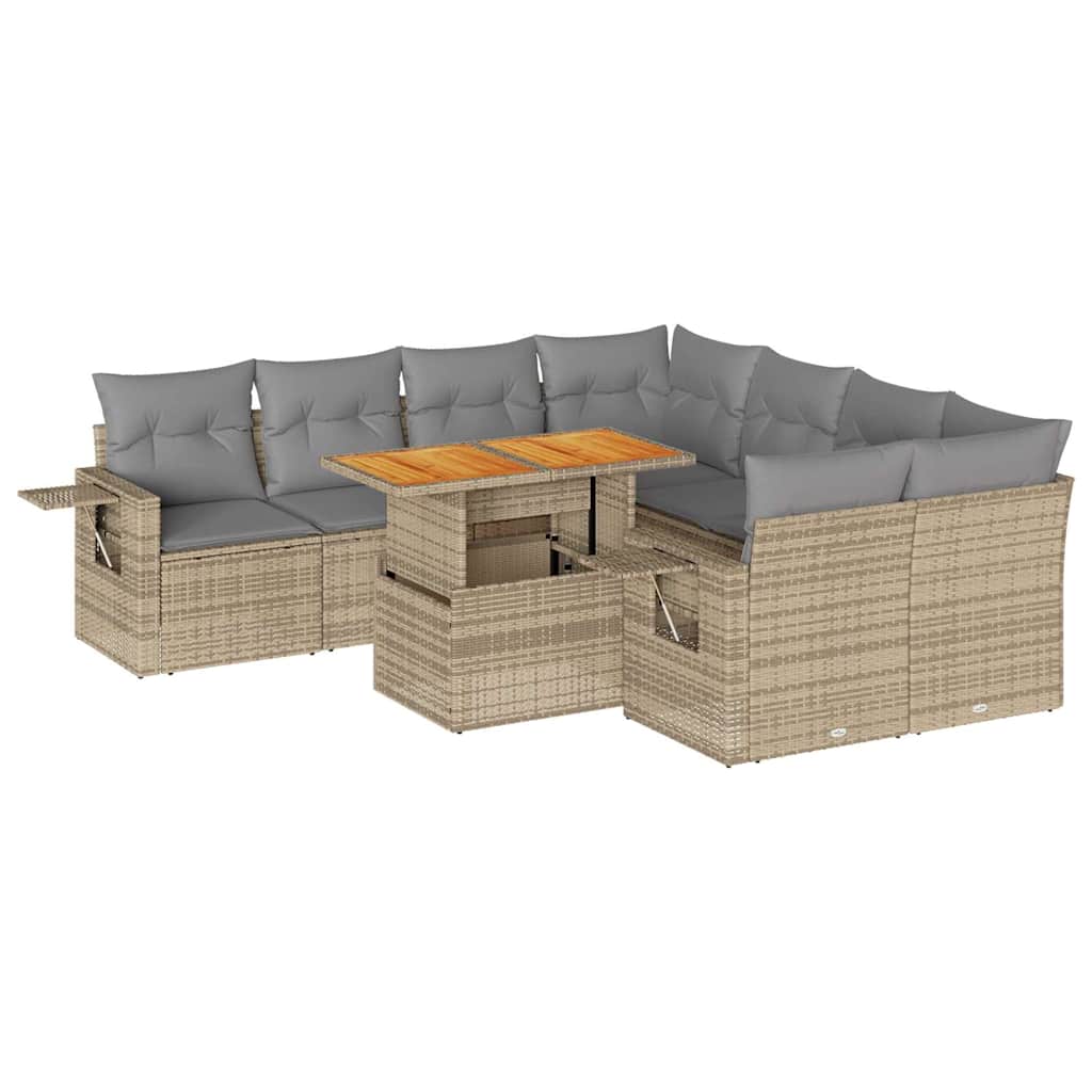 Set Divano da Giardino 9 pz con Cuscini Beige in Polyrattan | homemem39
