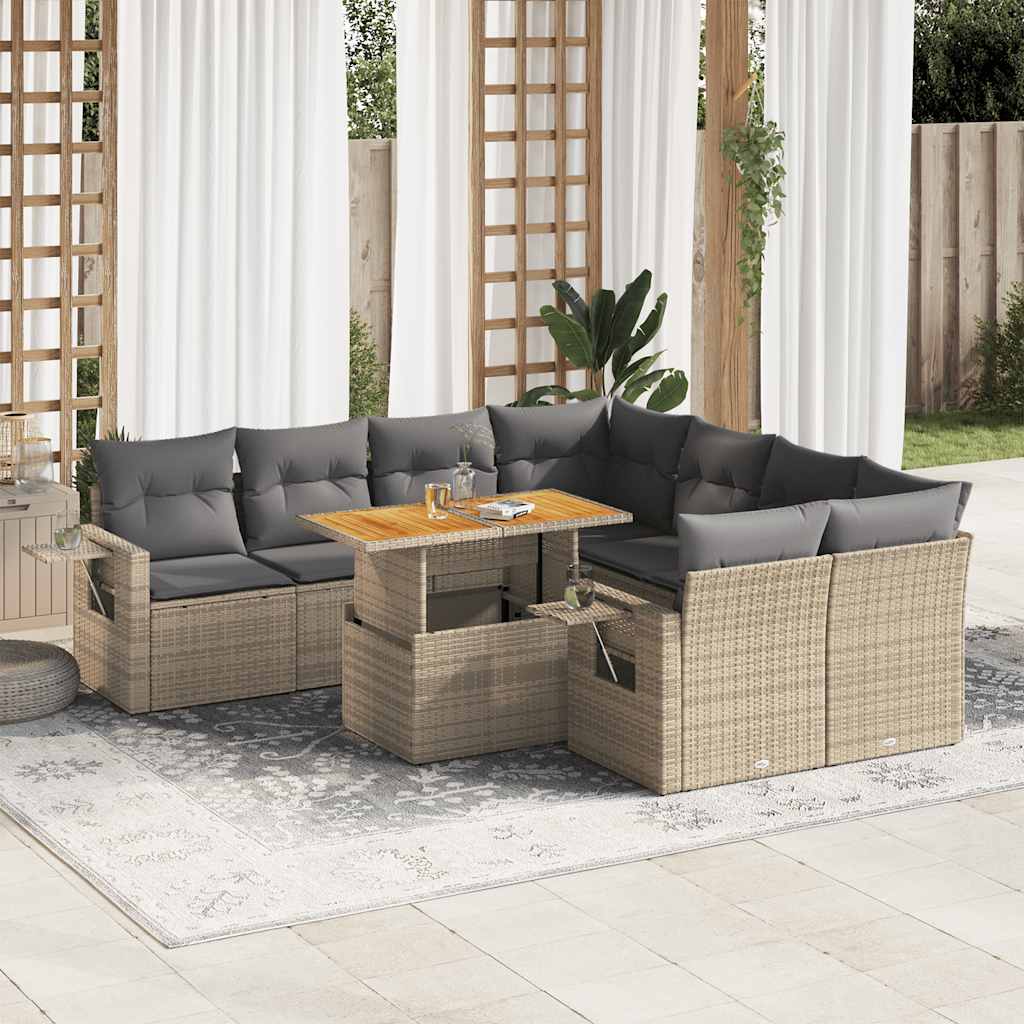 Set Divano da Giardino 9 pz con Cuscini Beige in Polyrattan | homemem39