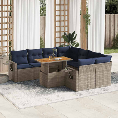 Set Divano da Giardino 9 pz con Cuscini Grigio in Polyrattan