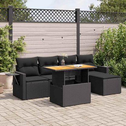 Set Divano da Giardino 6 pz con Cuscini Nero in Polyrattan | homemem39