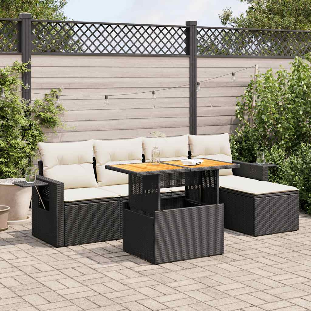 Set Divano da Giardino 6 pz con Cuscini Nero in Polyrattan | homemem39