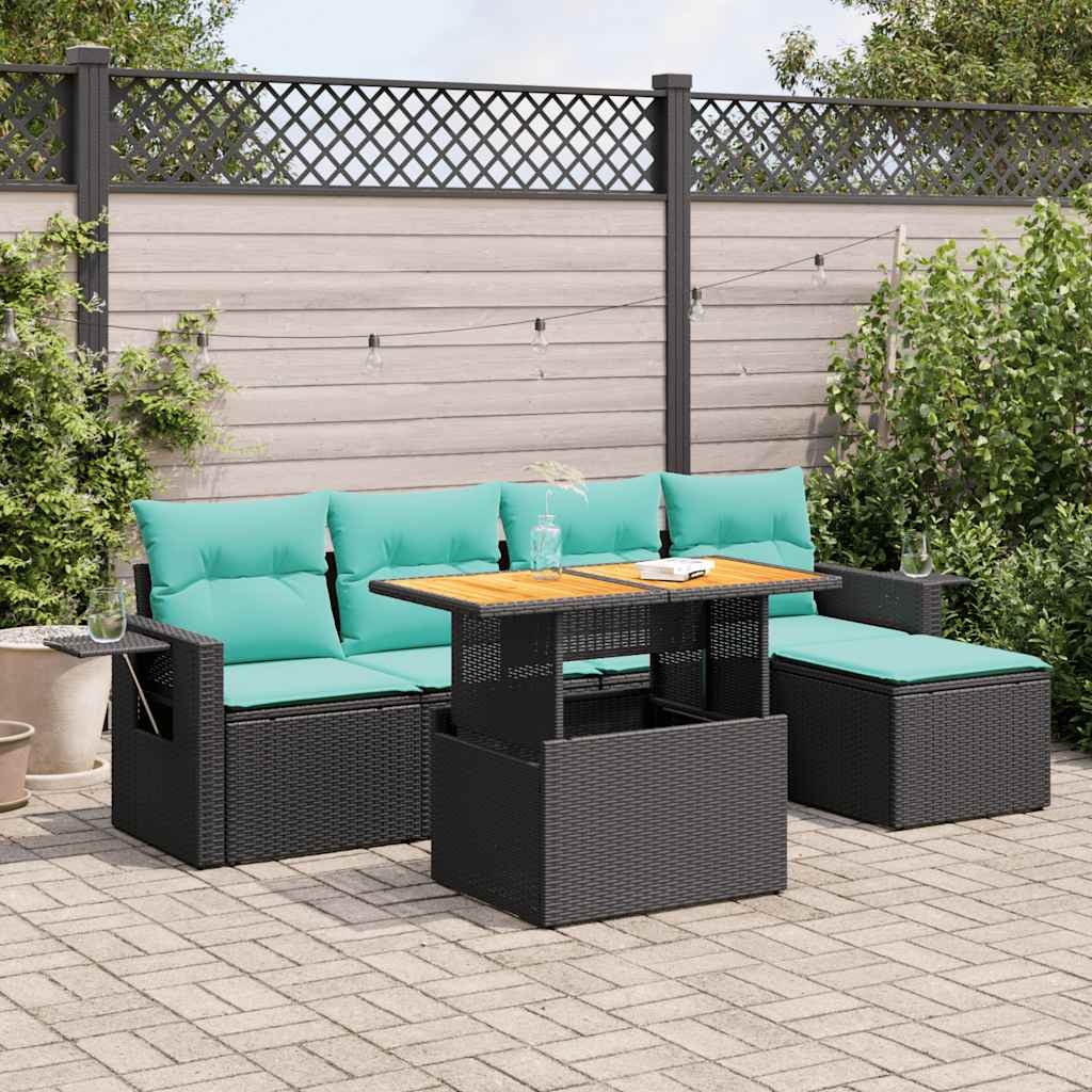 Set Divano da Giardino 6 pz con Cuscini Nero in Polyrattan | homemem39