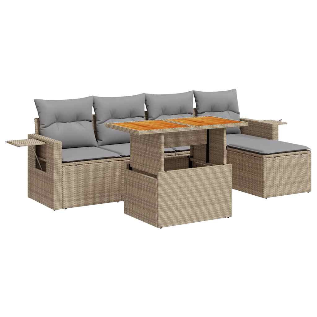 Set Divano da Giardino 6 pz con Cuscini Beige in Polyrattan | homemem39