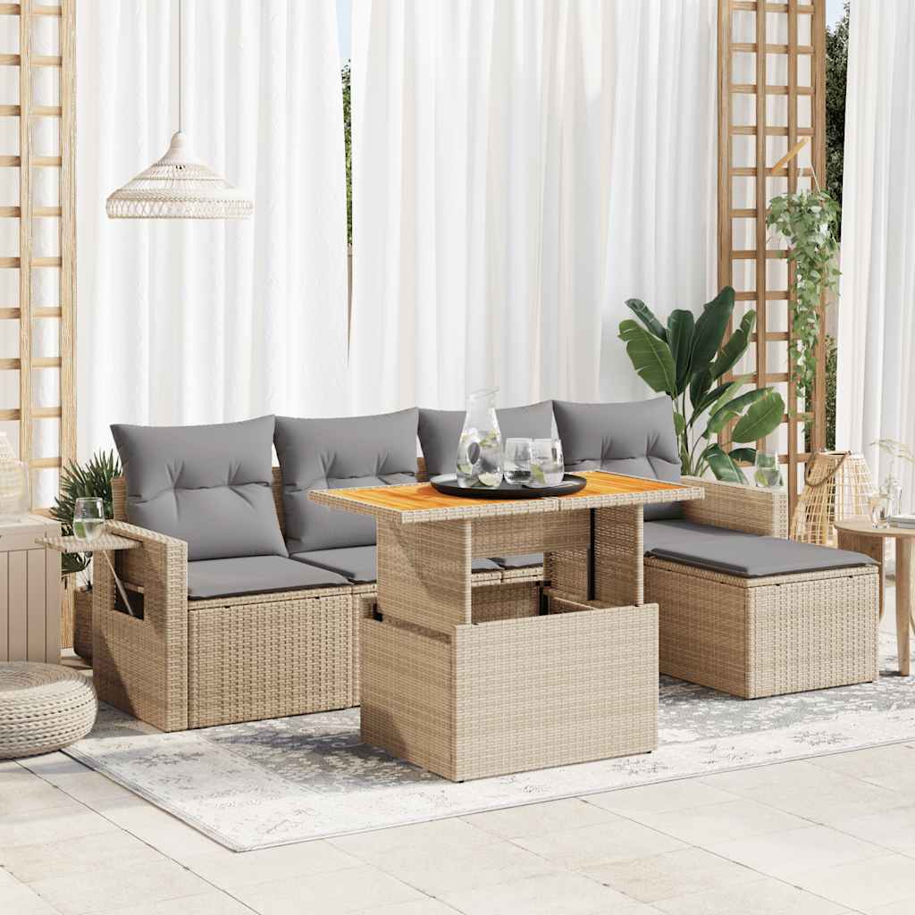 Set Divano da Giardino 6 pz con Cuscini Beige in Polyrattan | homemem39