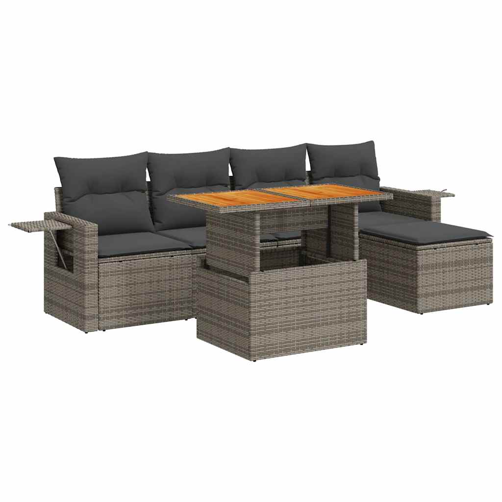 Set Divano da Giardino 6 pz con Cuscini Grigio in Polyrattan | homemem39