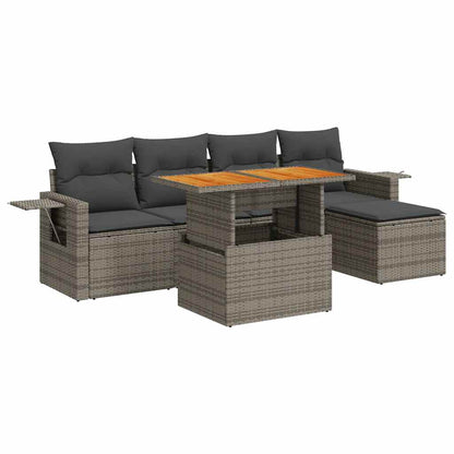 Set Divano da Giardino 6 pz con Cuscini Grigio in Polyrattan | homemem39