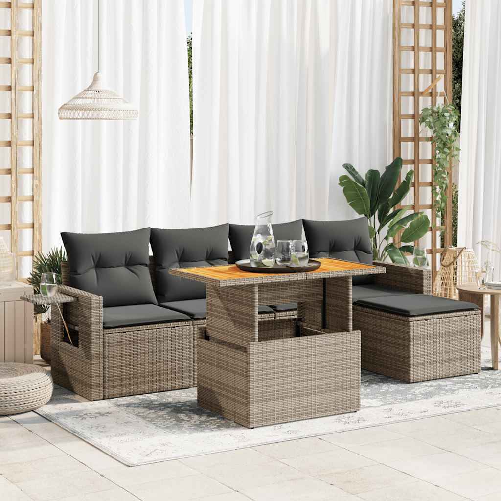 Set Divano da Giardino 6 pz con Cuscini Grigio in Polyrattan | homemem39