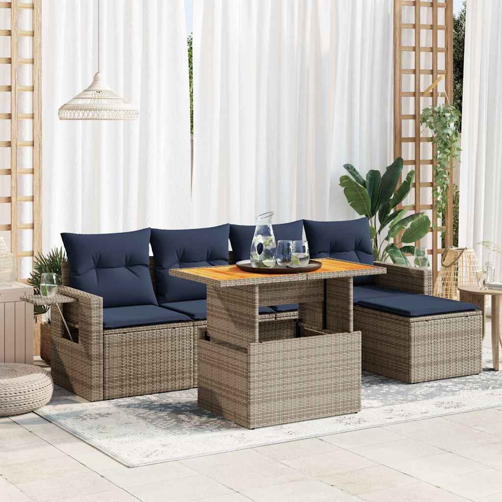 Set Divano da Giardino 6 pz con Cuscini Grigio in Polyrattan