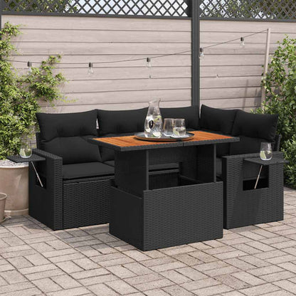 Set Divani da Giardino 5 pz con Cuscini in Polyrattan Nero | homemem39