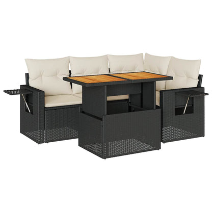 Set Divani da Giardino 5 pz con Cuscini in Polyrattan Nero