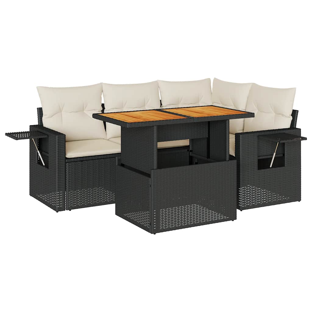 Set Divani da Giardino 5 pz con Cuscini in Polyrattan Nero