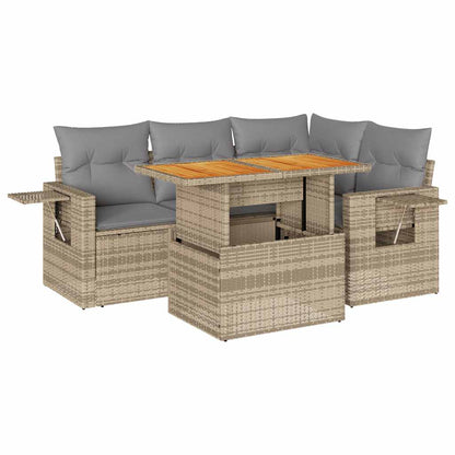 Set Divano da Giardino 5 pz con Cuscini Beige in Polyrattan