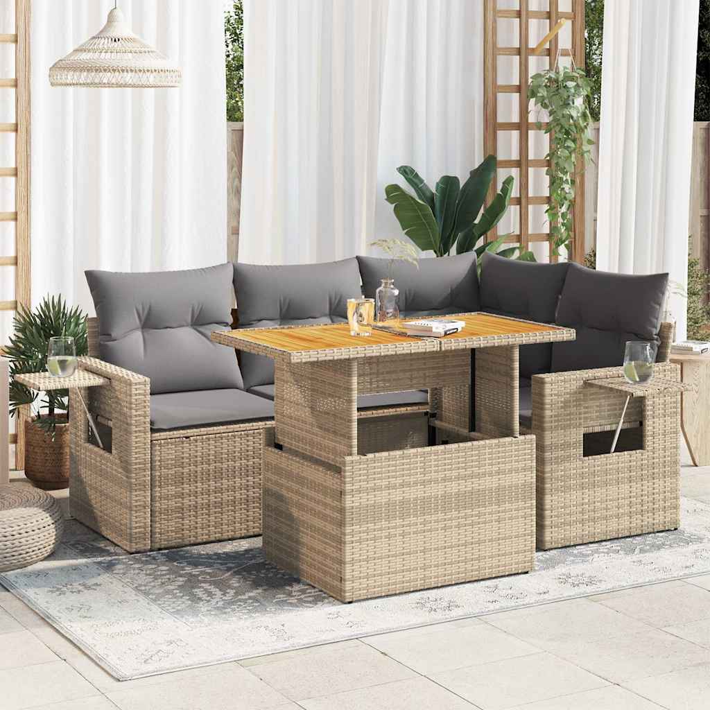 Set Divano da Giardino 5 pz con Cuscini Beige in Polyrattan | homemem39