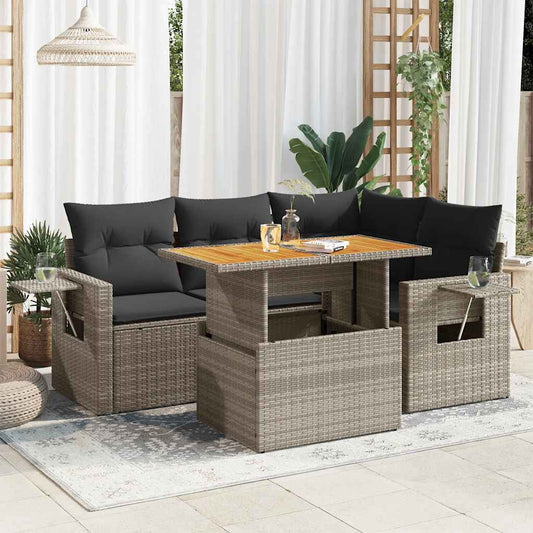 Set Divano da Giardino 5 pz con Cuscini Grigio in Polyrattan