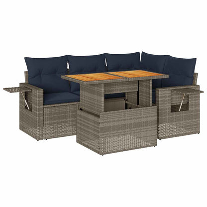 Set Divano da Giardino 5 pz con Cuscini Grigio in Polyrattan | homemem39