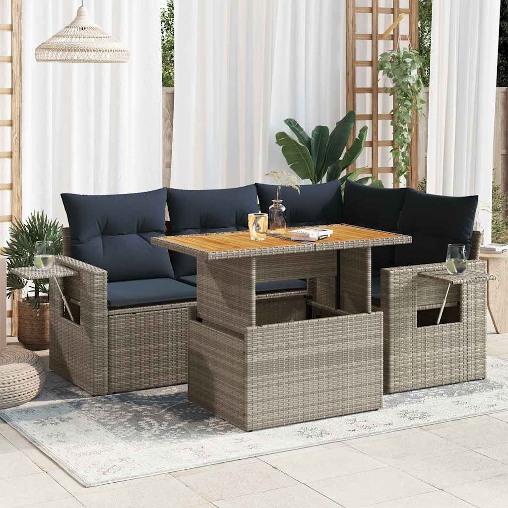 Set Divano da Giardino 5 pz con Cuscini Grigio in Polyrattan | homemem39