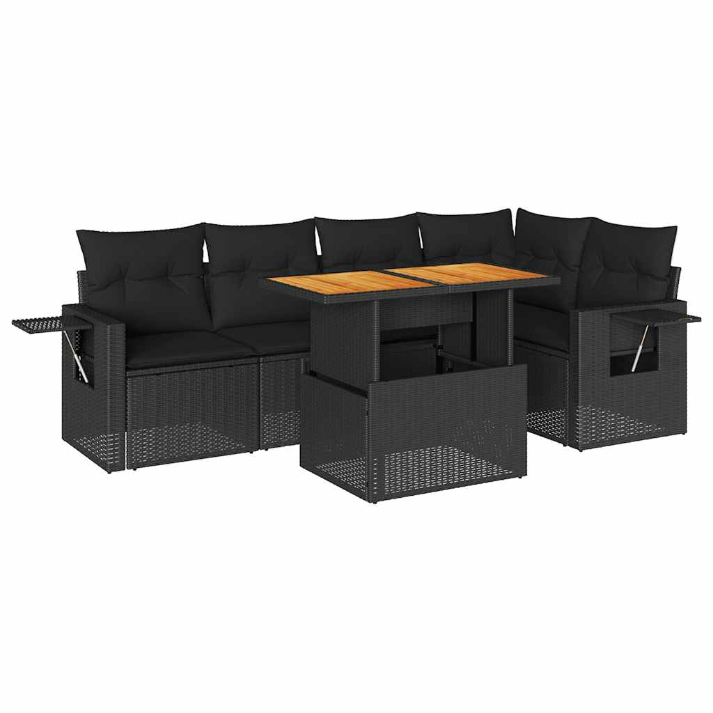 Set Divano da Giardino 6 pz con Cuscini Nero in Polyrattan