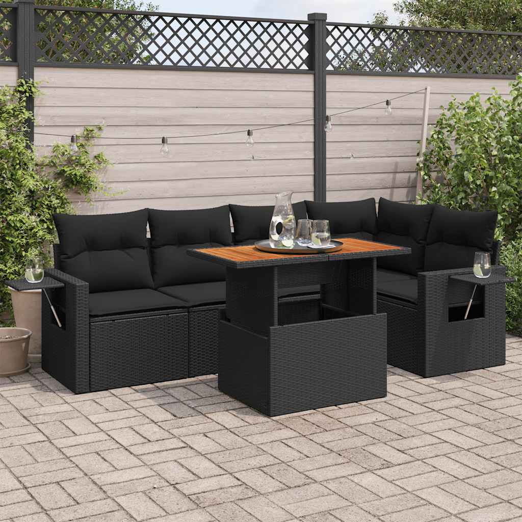 Set Divano da Giardino 6 pz con Cuscini Nero in Polyrattan | homemem39