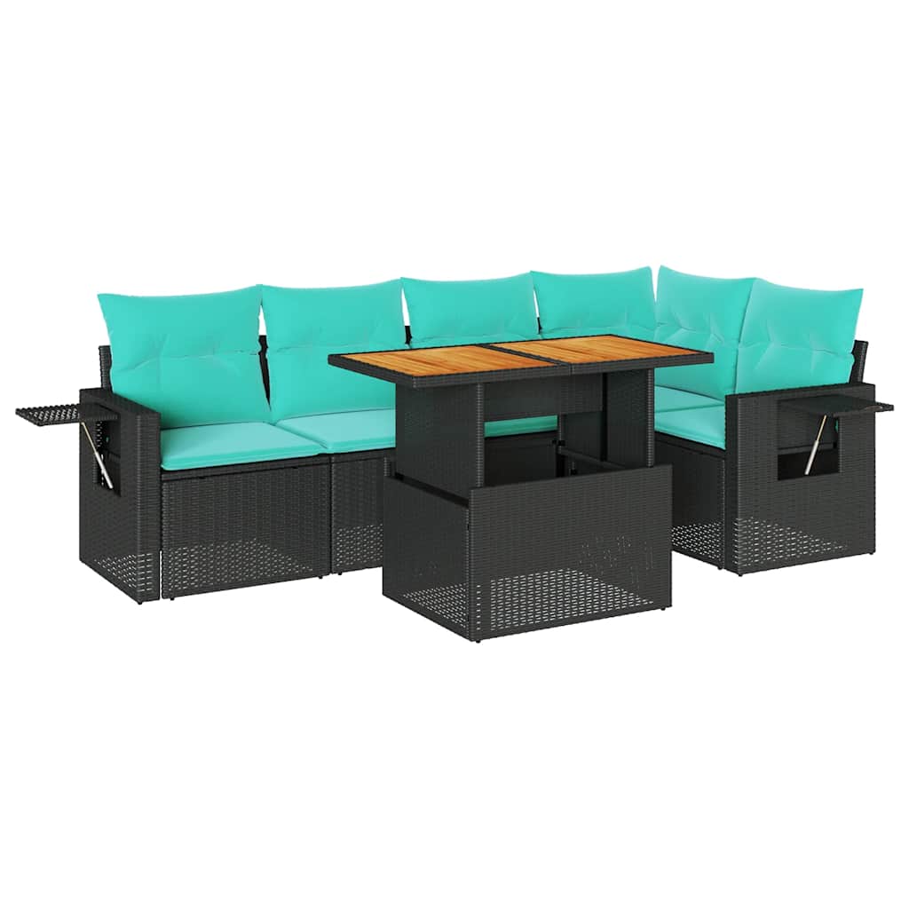 Set Divano da Giardino 6 pz con Cuscini Nero in Polyrattan | homemem39