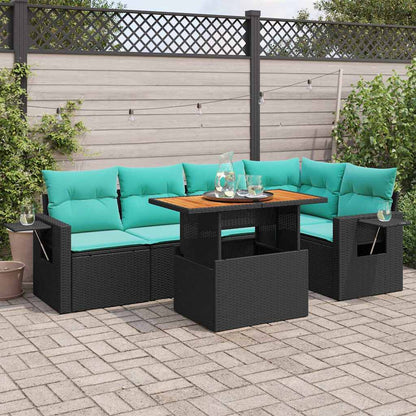 Set Divano da Giardino 6 pz con Cuscini Nero in Polyrattan | homemem39