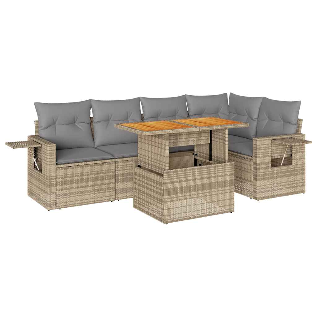 Set Divano da Giardino 6 pz con Cuscini Beige in Polyrattan | homemem39