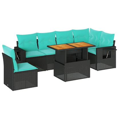 Set Divani da Giardino con Cuscini 7pz Nero Polyrattan | homemem39