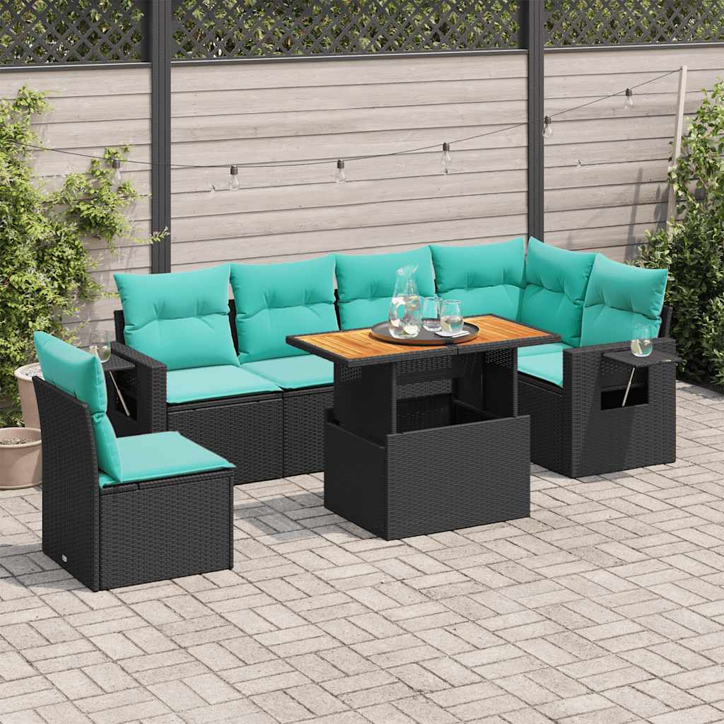Set Divani da Giardino con Cuscini 7pz Nero Polyrattan | homemem39