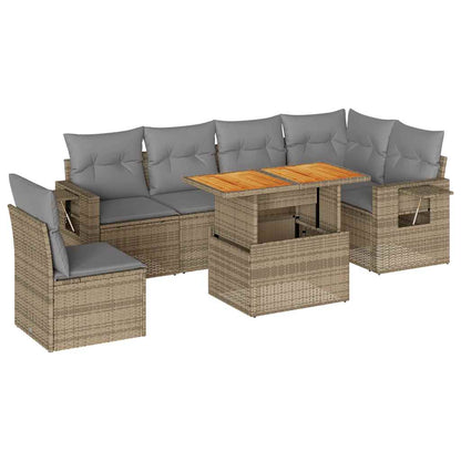 Set Divani da Giardino 7 pz con Cuscini Beige in Polyrattan | homemem39