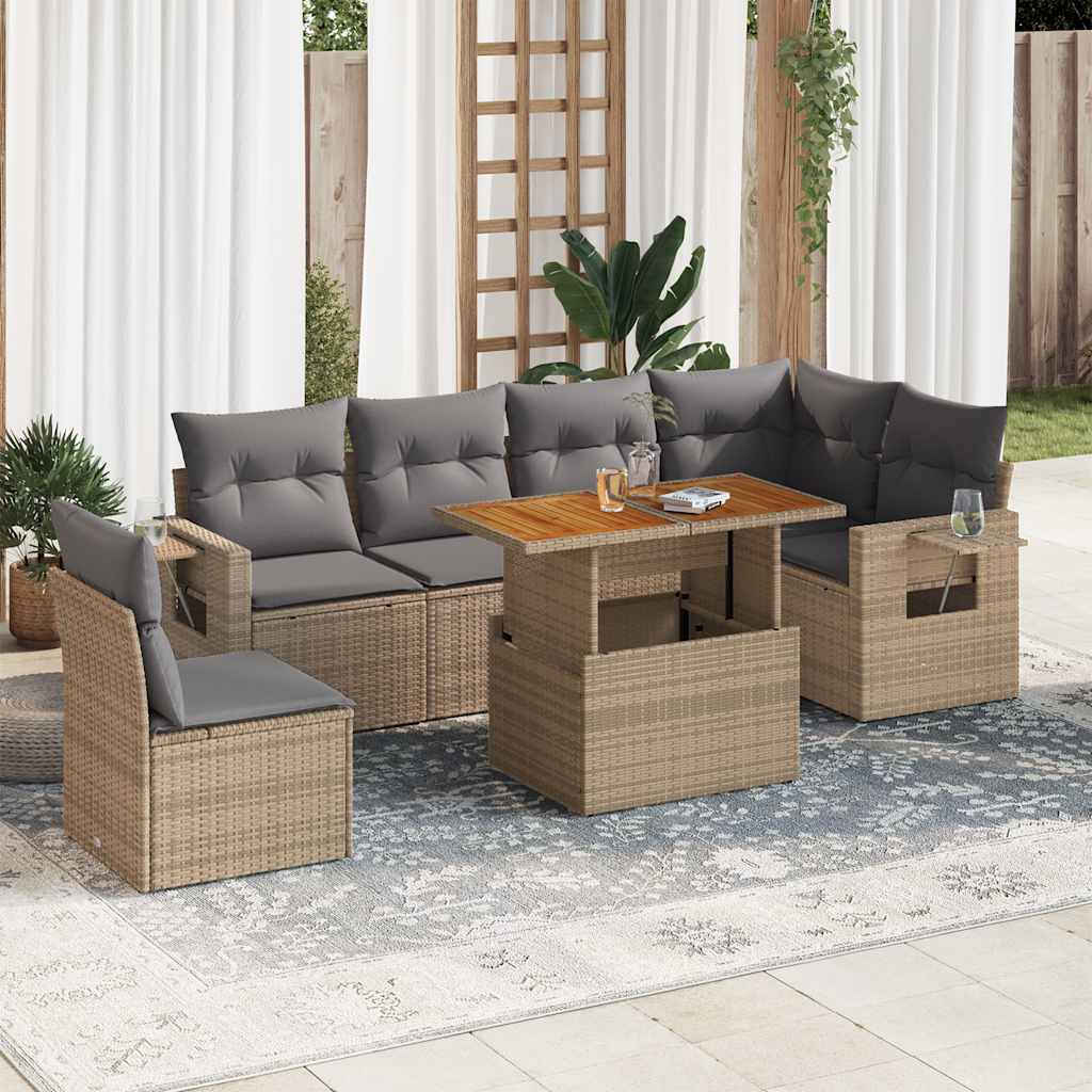 Set Divani da Giardino 7 pz con Cuscini Beige in Polyrattan | homemem39