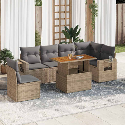 Set Divani da Giardino 7 pz con Cuscini Beige in Polyrattan | homemem39