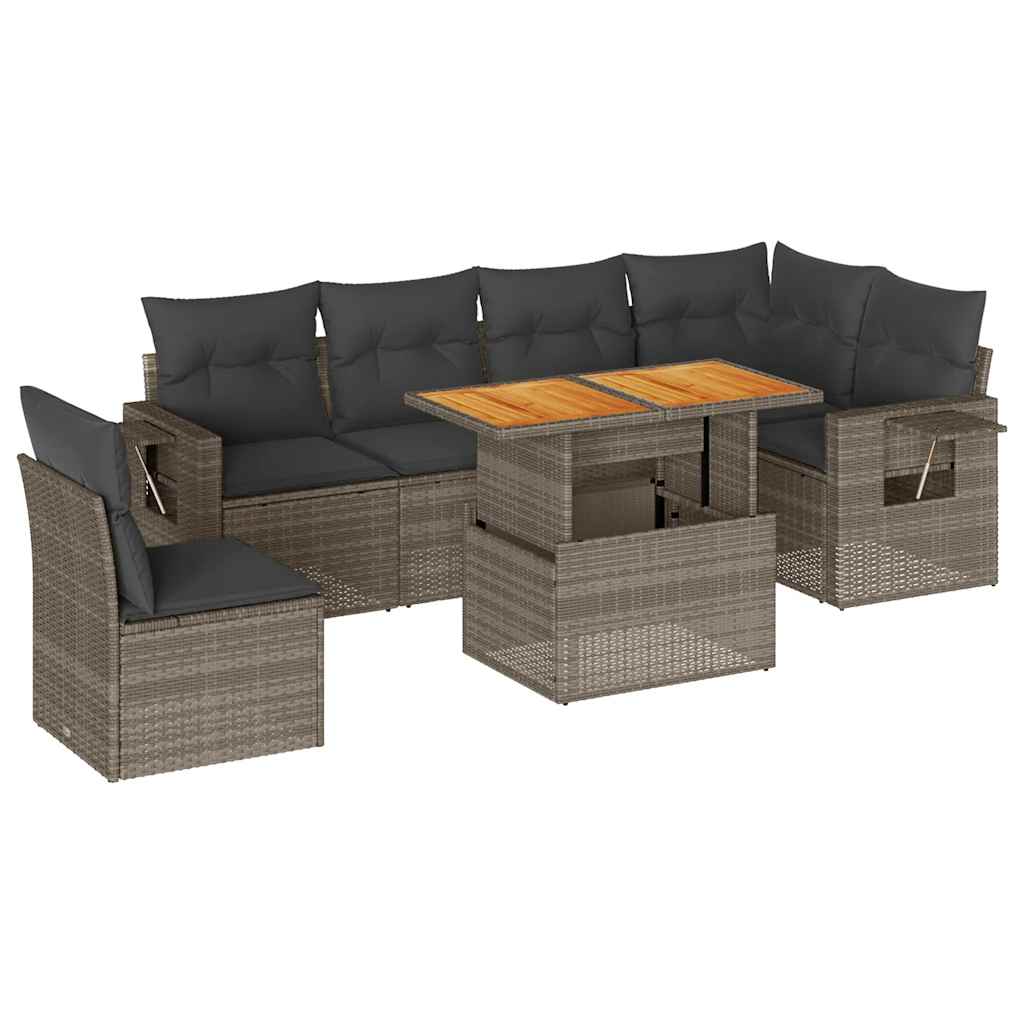 Set Divani da Giardino 7 pz con Cuscini Grigio in Polyrattan | homemem39