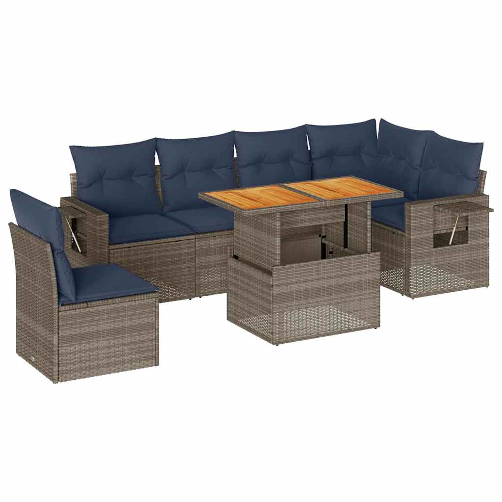 Set Divani da Giardino 7 pz con Cuscini Grigio in Polyrattan | homemem39