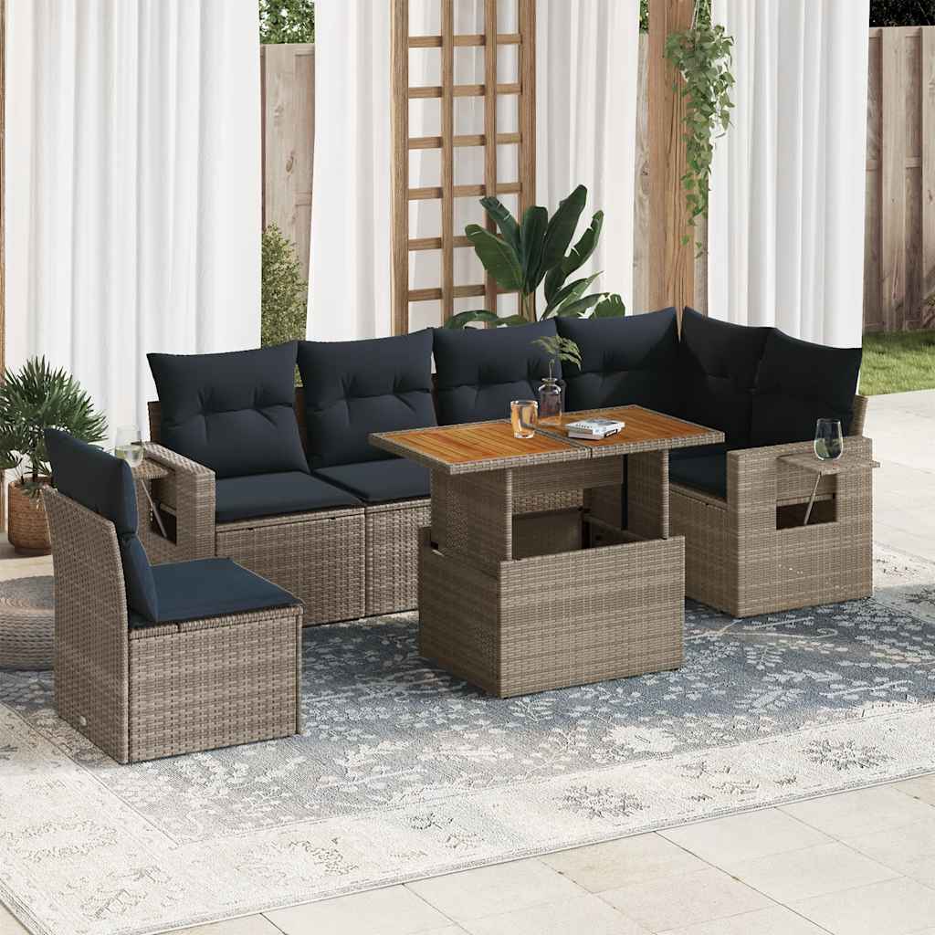 Set Divani da Giardino 7 pz con Cuscini Grigio in Polyrattan | homemem39