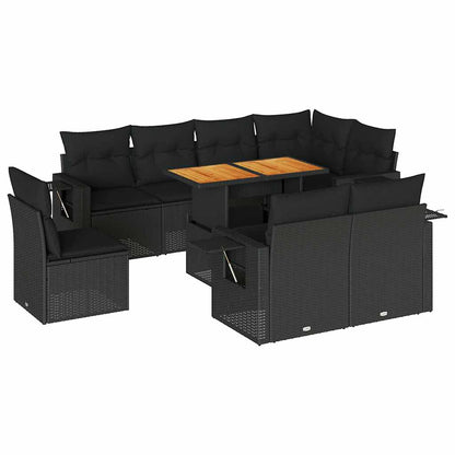 Set Divani da Giardino 9 pz con Cuscini Nero in Polyrattan | homemem39