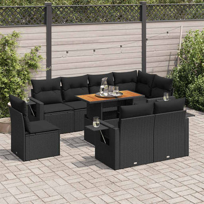 Set Divani da Giardino 9 pz con Cuscini Nero in Polyrattan | homemem39