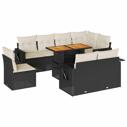 Set Divani da Giardino 9 pz con Cuscini Nero in Polyrattan | homemem39