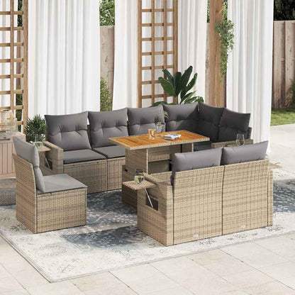 Set Divano da Giardino 9 pz con Cuscini Beige in Polyrattan | homemem39