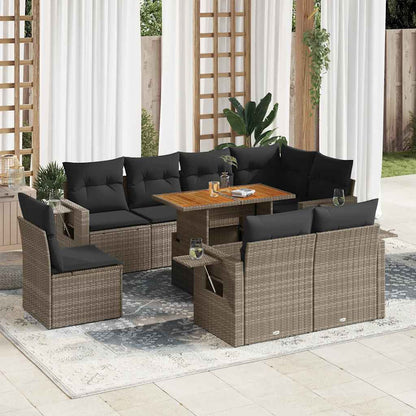 Set Divano da Giardino 9 pz con Cuscini Grigio in Polyrattan | homemem39