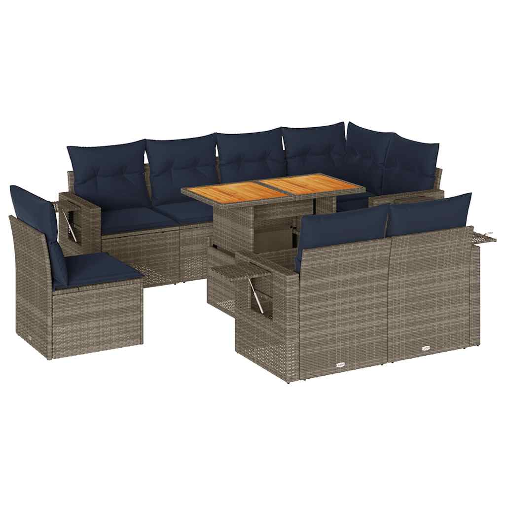 Set Divano da Giardino 9 pz con Cuscini Grigio in Polyrattan | homemem39