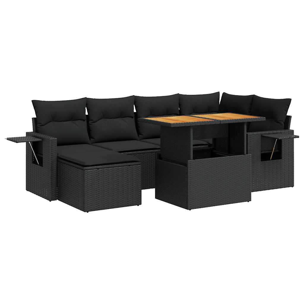 Set Divani da Giardino con Cuscini 7pz Nero Polyrattan | homemem39