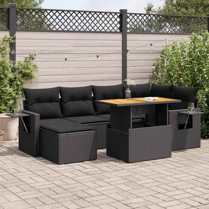 Set Divani da Giardino con Cuscini 7pz Nero Polyrattan | homemem39