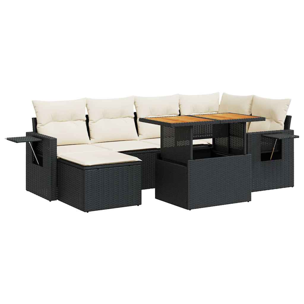 Set Divani da Giardino con Cuscini 7pz Nero Polyrattan | homemem39