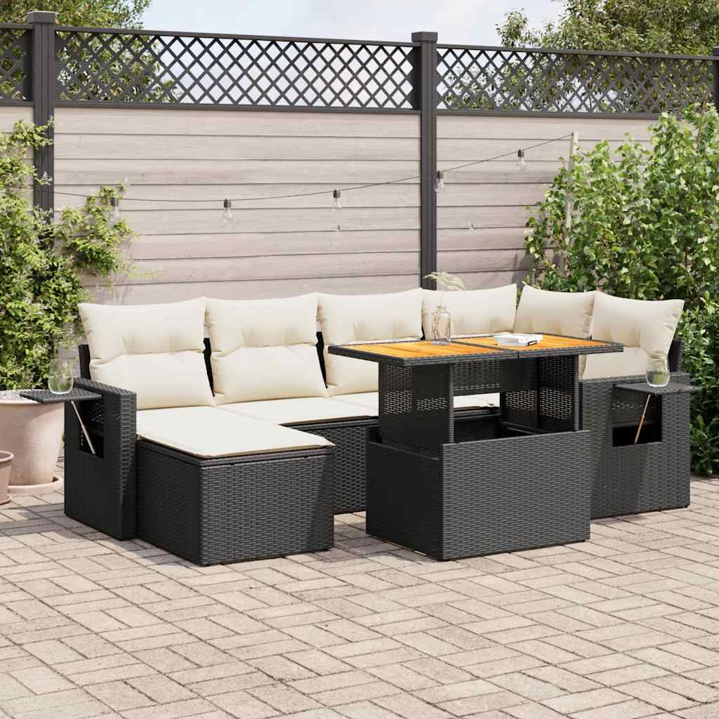 Set Divani da Giardino con Cuscini 7pz Nero Polyrattan | homemem39