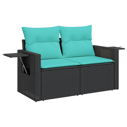 Set Divani da Giardino con Cuscini 7pz Nero Polyrattan