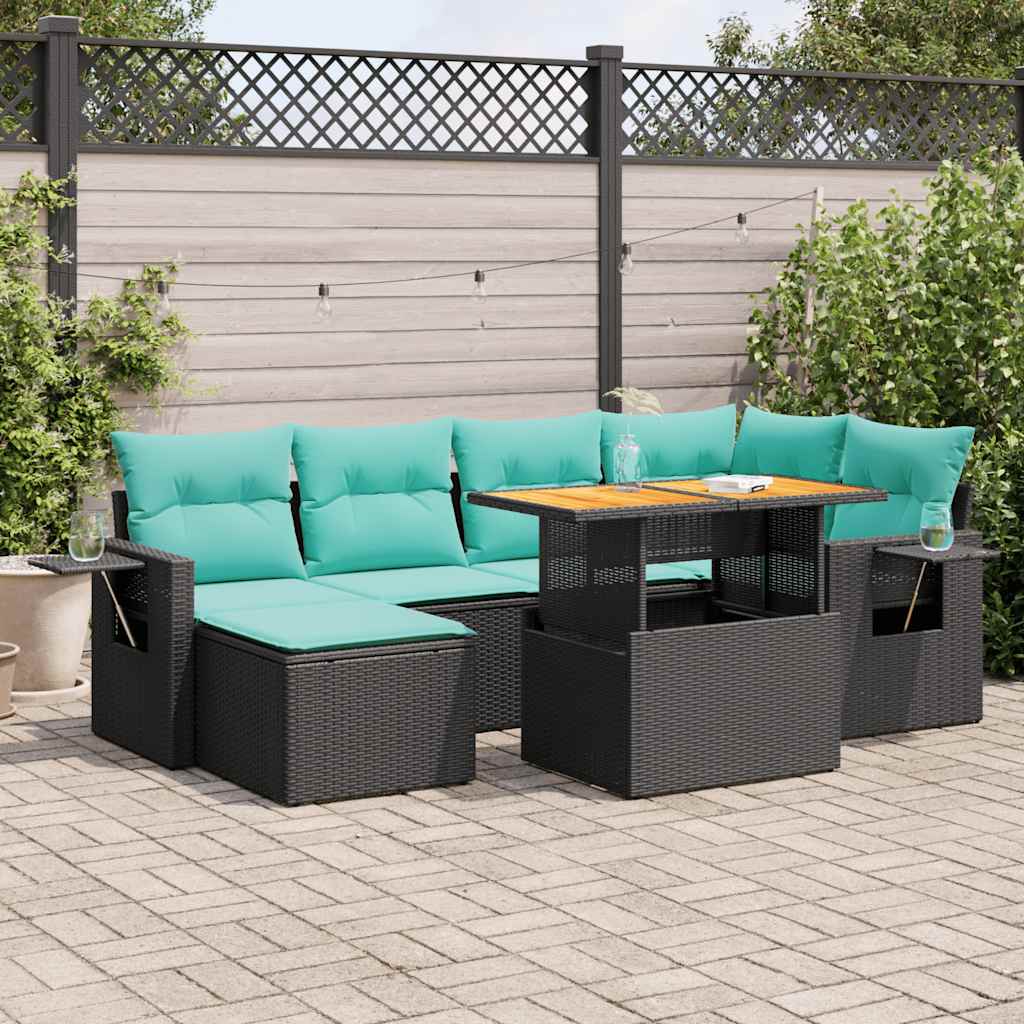 Set Divani da Giardino con Cuscini 7pz Nero Polyrattan | homemem39
